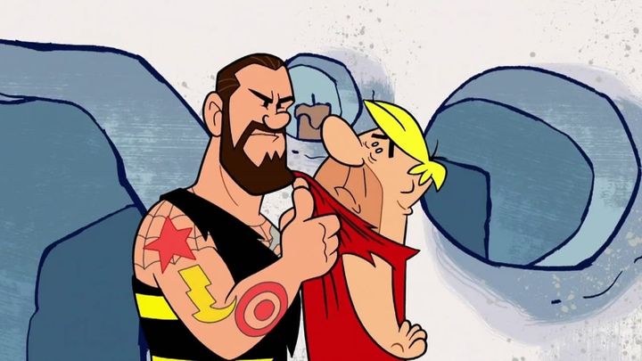 Una scena tratta dal film I Flintstones & WWE: Botte da orbi